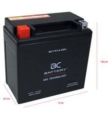 BCTX14-GEL| Batteria Moto al GEL,YTX14-BS,12V,12Ah,CCA:200Amp,150x87x146mm - BC Battery Italian Official Website
