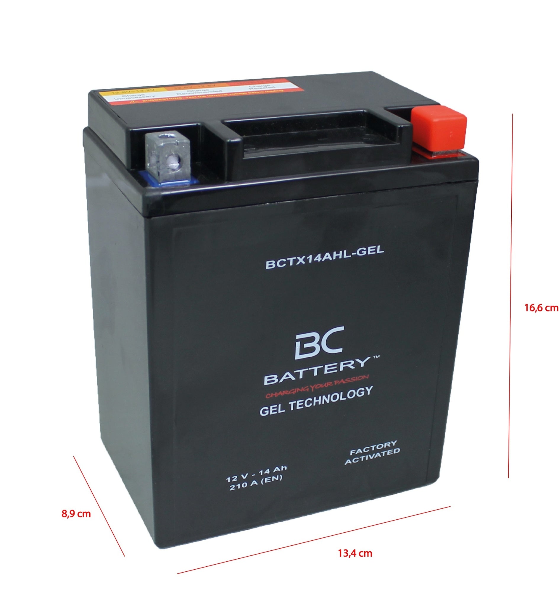 BCTX14AHL-GEL| Batteria Moto al GEL,YTX14AHL-BS,12V,14Ah, CCA:210Amp,134x89x166mm - BC Battery Italian Official Website