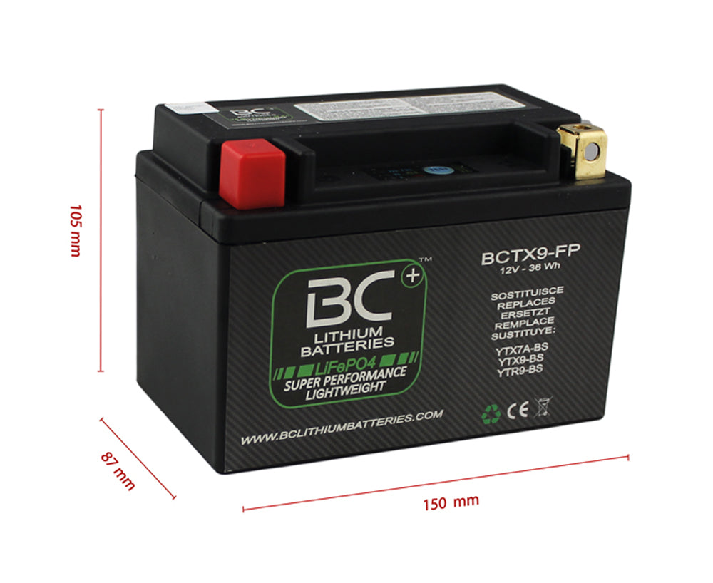 BC Lithium Batteries BCTX9-FP Batteria Moto al Litio LiFePO4, 0,8 kg, 12V, HJTX9-FP / YTX7A-BS / YTX9-BS / YTR9-BS - BC Battery Italian Official Website