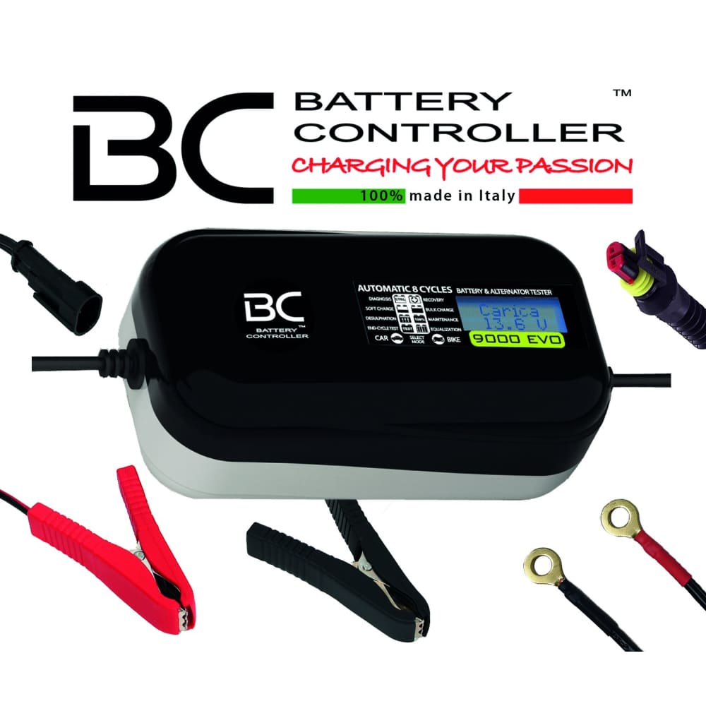 BC 9000 EVO DESIGN , 9 Amp / 1 Amp, Caricabatteria e Mantenitore Digitale/LCD, Tester di Batteria e Alternatore per tutte le batterie Auto, Moto, Camper & Nautica 12V Pb-Acido - BC Battery Italian Official Website